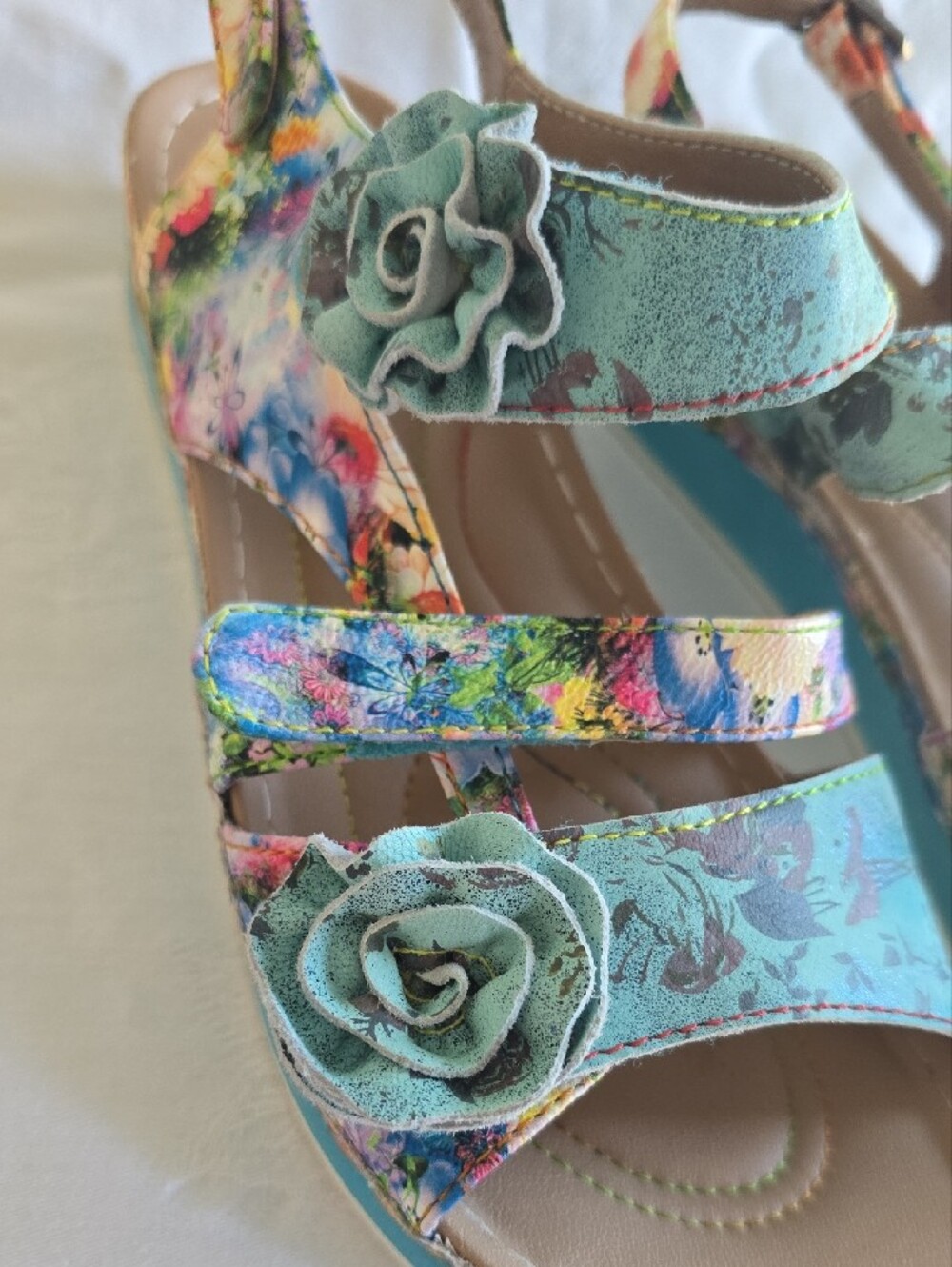 Joelina Floral Teal Women’s Slingback Sandals with Rosette Detail EU 41 US 10 - Picture 9 of 16